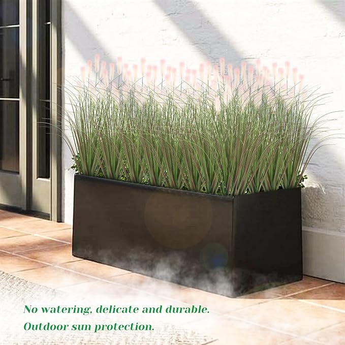 Artificial Grasses Plants Oudoor 24 Bunches Onion Grass Greenery with Plush Faux Fake Shrubs Plant Onion Wheat Grass for Outside Garden Indoor House Home Office Décor (Light Purple & Pink Plush-VerdiqueGarden