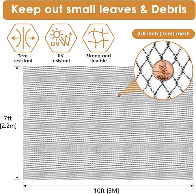 PACETAP Pond Netting Kit 7 x 10 Ft for Leaves, Heavy Duty Koi Pond Cover, Pool Protective Cover Netting with Stakes Protecting Koi Fish from Birds, Cats, Predators-VerdiqueGarden