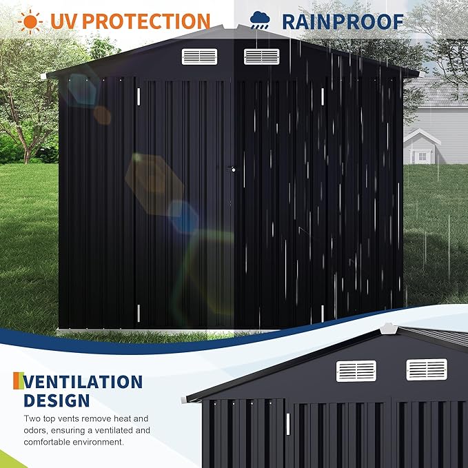 6x8 FT Metal Storage Sheds Outdoor with Floor, Metal Yard Sheds Garden Shed Kit, MetalTool Shed with Lockable Door, Metals UtilitySheds Buildings with Air Vent for Backyard Garden Patio Lawn-VerdiqueGarden