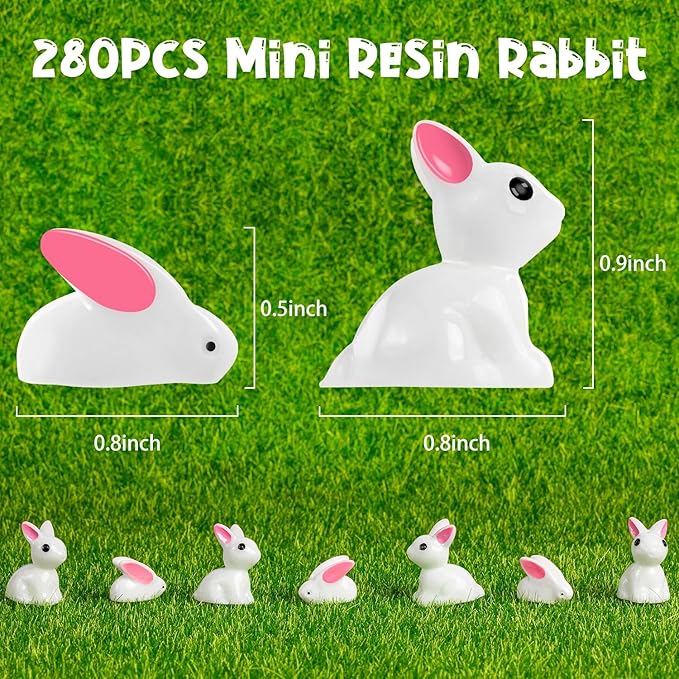 280Pcs Mini Bunny, Mini Resin Bunny Animals, Miniature Rabbit for Landscape Ornaments Miniature Garden Decor Potted Plant,Cake Topper Decoration-VerdiqueGarden