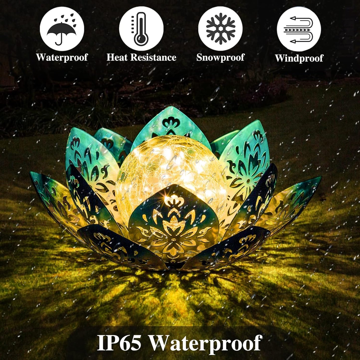 Huaxu Solar Lights Outdoor Decorative - Bright Blue Lotus Flower Table Lamp, Glass Globe 30 LED Waterproof Metal Decorations Gifts for Mom Women Garden Patio Pathway Yard Balcony Outside Decor-VerdiqueGarden