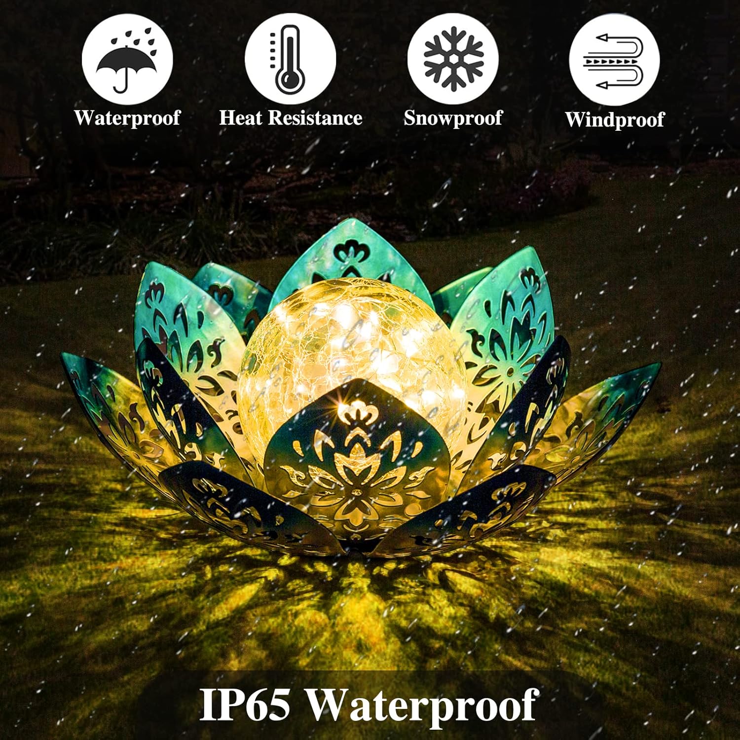 Huaxu Solar Lights Outdoor Decorative - Bright Blue Lotus Flower Table Lamp, Glass Globe 30 LED Waterproof Metal Decorations Gifts for Mom Women Garden Patio Pathway Yard Balcony Outside Decor-VerdiqueGarden