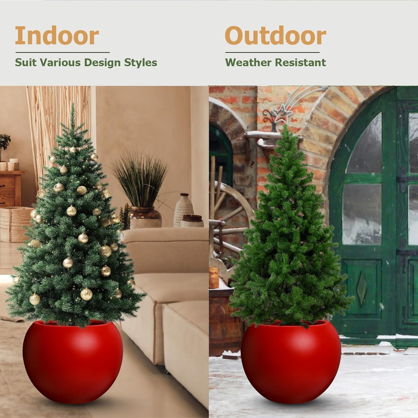 Globo Large Fiberstone Plant Pot, Large Planters for Indoor Plants, Outdoor Planters for Porch (Red, 20" D x 16" H)-VerdiqueGarden