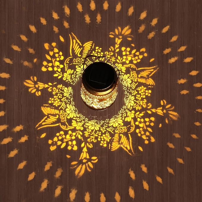 Solar Lanterns Outdoor Hummingbird Garden Decor, Birthday Gifts for Women Mom Grandma Metal Hanging Lantern Lights Waterproof Solar Lights with Shepherd Hook LED Decoration for Garden Yard Patio Lawn-VerdiqueGarden