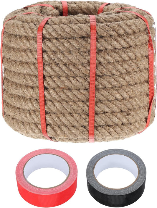 MECCANIXITY Jute Rope 1 Inch x 85ft, Thick Twine Rope Ropes Braided Jute Twine Natural Brown Burlap Cord String Heavy Twisted with Tapes for Decorative Crafts Railing Swing Tug of War-VerdiqueGarden