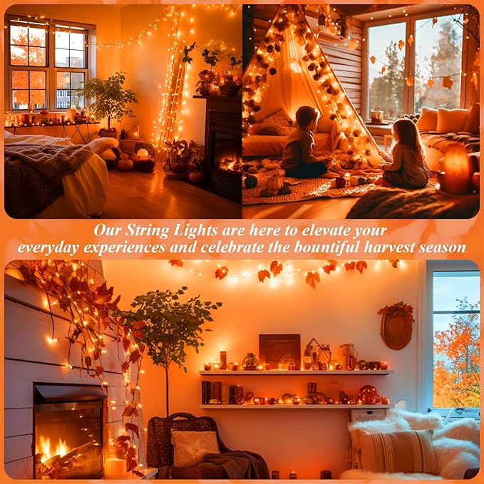 JMEXSUSS 66ft 200 LED Thanksgiving Lights Outdoor, Orange String Lights Indoor Clear Wire, 8 Modes Orange Christmas Lights Plug in for Fall Autumn Harvest Tree Garden Patio Thanksgiving Decorations-VerdiqueGarden