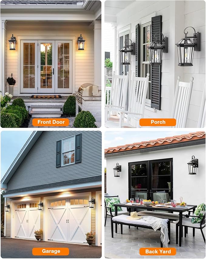 VIANIS Dusk to Dawn Outdoor Wall Lighting, Black Waterproof Exterior Lighting Fixtures for House, 100% Anti-Rust Aluminum Modern Outside Coach Light Fixture Wall Mount for Porch, Garage, Front Door-VerdiqueGarden