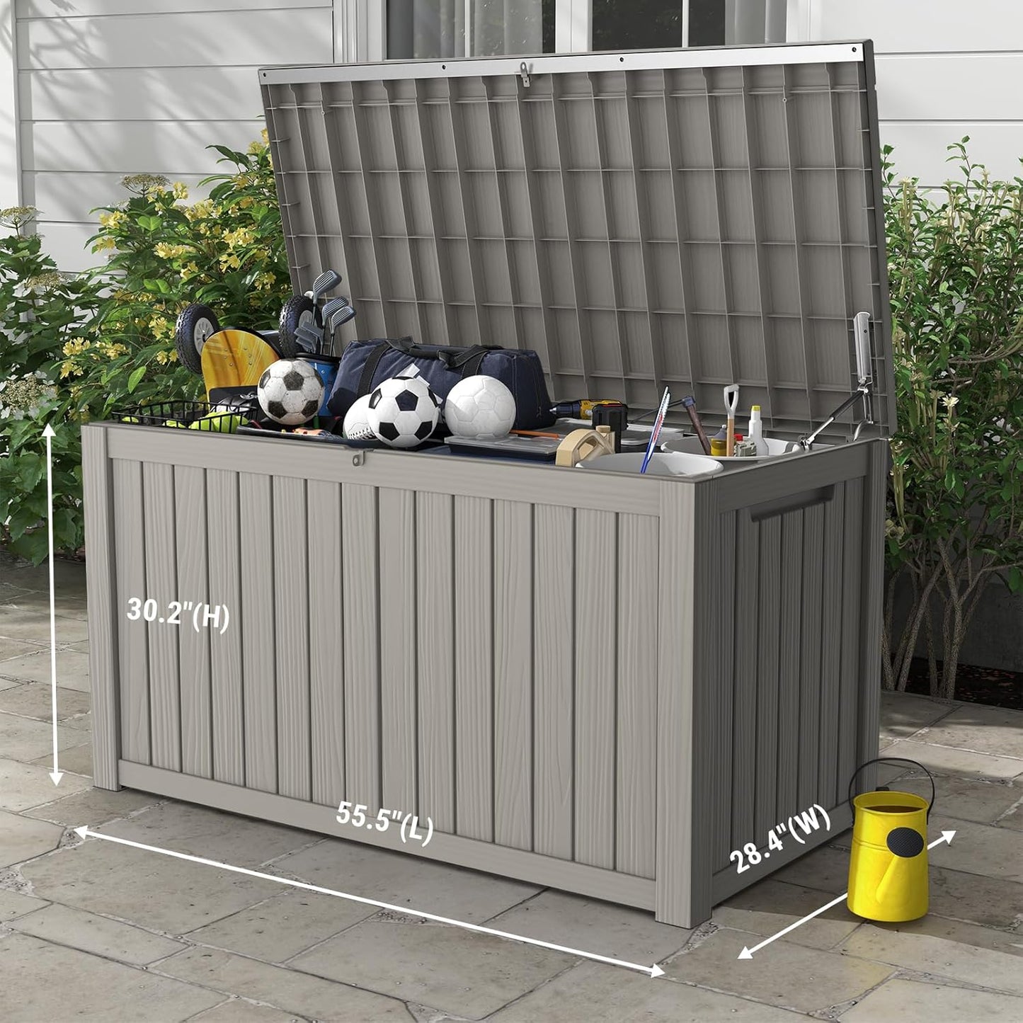 Mars Villa 180 Gallon Outdoor Storage Box, Large Resin Deck Box Waterproof, Storage Bin for Outside Patio Furniture Cushions, Pool Supplies, with Hydraulic Hinge, UV Resistant and Weatherproof, Greige-VerdiqueGarden