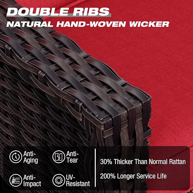 Joyside Wicker Patio Furniture Sets, 5 Pieces Upgraded Large Size Outdoor Furniture with Patio Dining Chairs, 3-Seat Sofa and Outdoor Ottoman, Thick Cushions, Wide Armrest-VerdiqueGarden