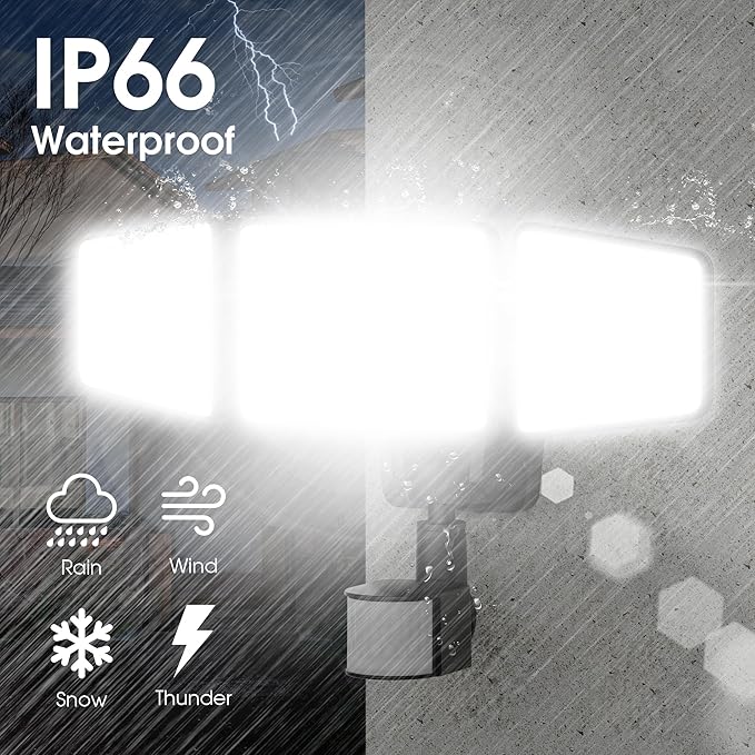 120W LED Flood Lights Outdoor with Motion Sensor, 12000LM 4500K Daylight, IP66 Waterproof Dusk to Dawn Outdoor Security Lights for Garage, Yard, Outside-VerdiqueGarden