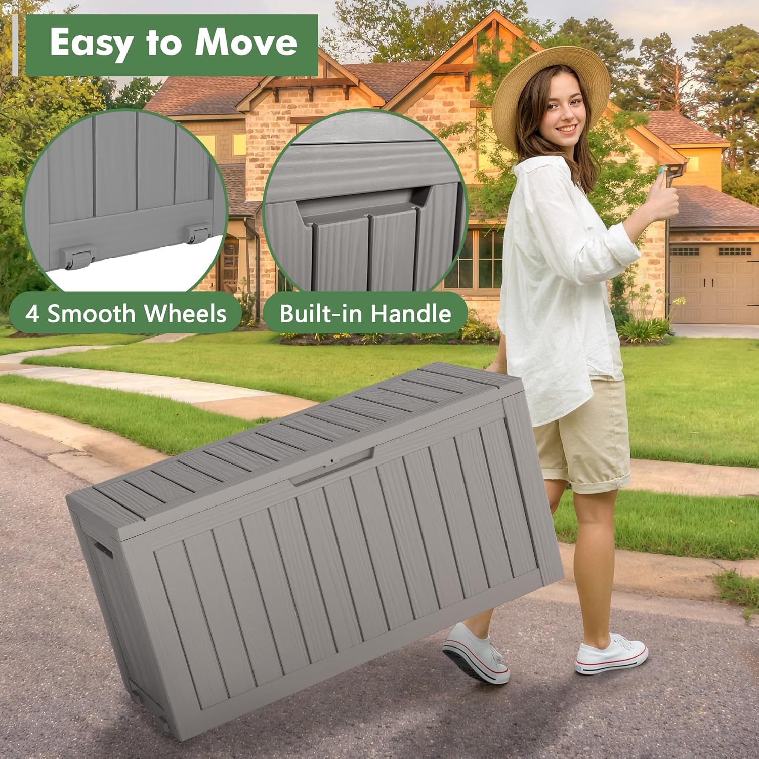 72 Gallon Deck Box Lockable Resin Outdoor Storage Box waterproof Outdoor Container for Patio Furniture Cushions, Pillow-VerdiqueGarden