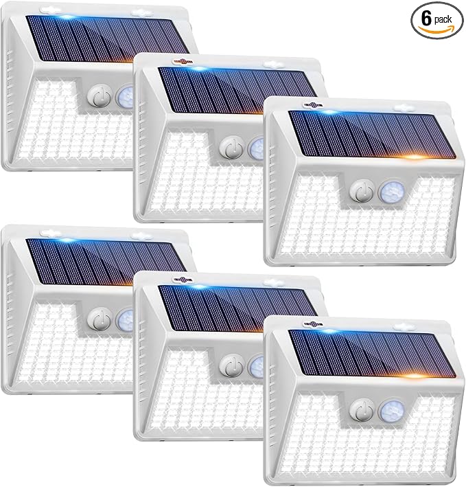 Peasur Solar Lights Outdoor Waterproof, 6Pack 140LED Bright Motion Sensor Security Lights 3 Modes, Solar Powered Fence Wall Light for Garden Yard Outside(Cool White)-VerdiqueGarden