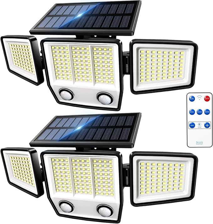 Solar Motion Sensor Outdoor Lights Waterproof - 3000LM 3 Modes Security Lights Outdoor 270° Illumination IP65 LED Flood Wall Light for Garden Yard Patio Pathway (2Pack+Remote Control)-VerdiqueGarden