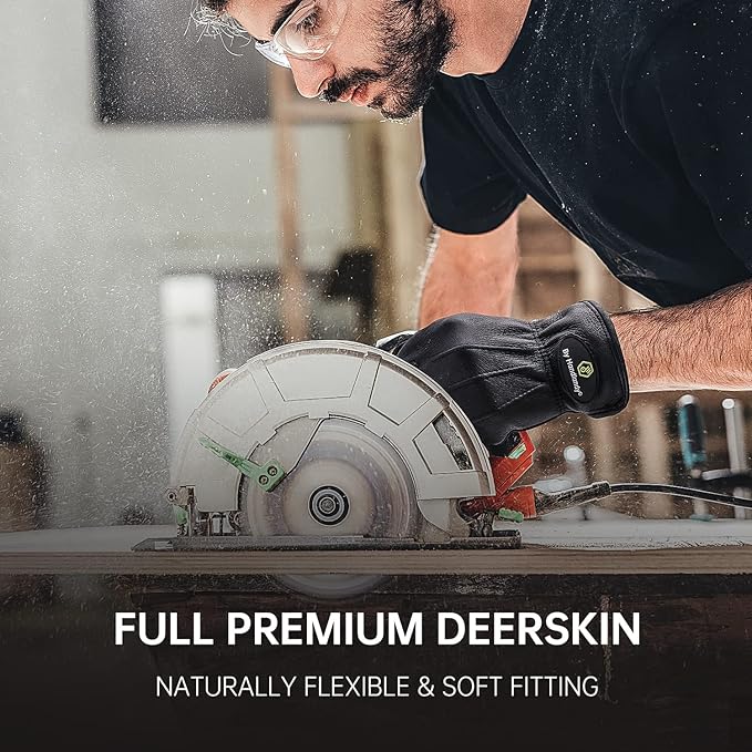 HLDD HANDLANDY Leather Work Gloves for Men & Women, Adjustable Wrist Cowhide Gardening Glove with Reinforced Palm for Driver-VerdiqueGarden