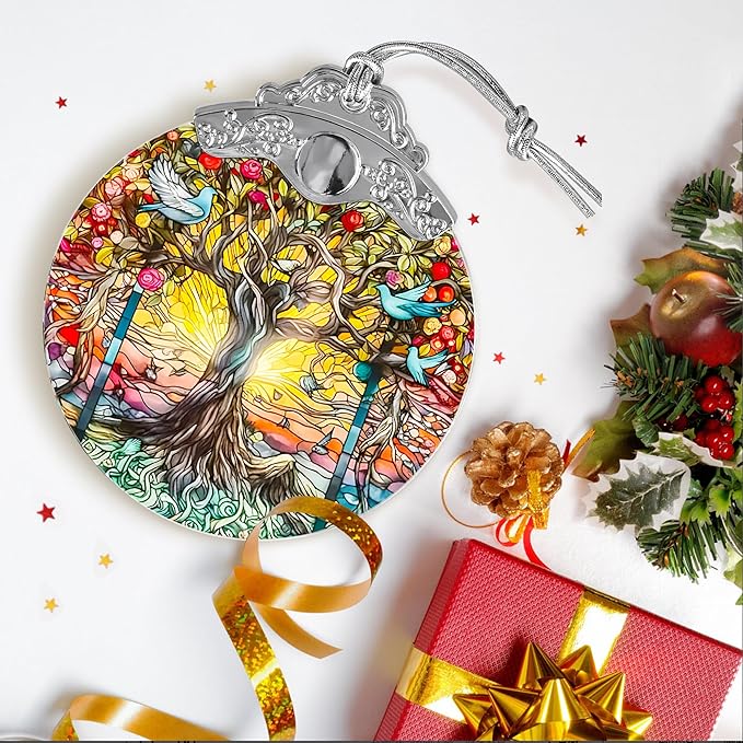 Tree of Life Suncatcher, Jocidea Stained Glass Hanging Decor, Tree of Life Christmas Ornament, Scene Decor, Room Decor, Home Decor, Holiday Party Decor, Christmas Decor-VerdiqueGarden