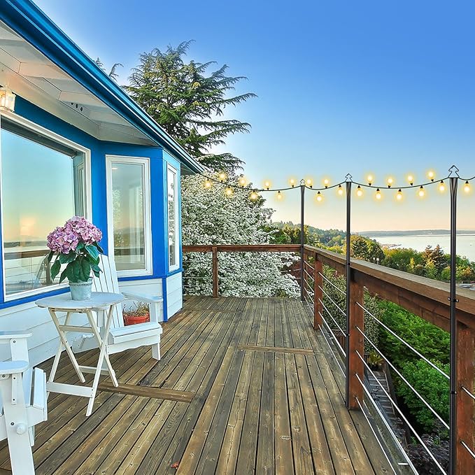 String Light Poles 2 Pack 9.8FT Light Pole for Outside Hanging - Backyard, Garden, Patio, Deck Lighting Stand for OutdoorParties, Wedding-VerdiqueGarden