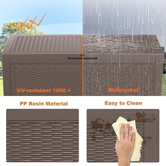 100 Gallon Outdoor Storage Box – Waterproof Deck Box for Garden & Patio,Light Brown-VerdiqueGarden