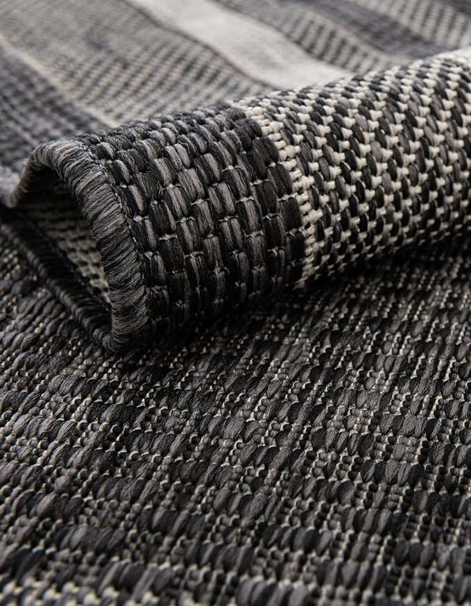 Unique Loom Outdoor Border Collection Area Rug - Soft Border (10' Square Black/Ivory)-VerdiqueGarden