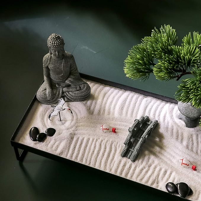 BangBangDa Japanese Meditation-Decoration - Home Office Bonsai Decor for Table Desk - Buddha Rock Sand Tabletop Decor Gifts for Women Man Friends-VerdiqueGarden