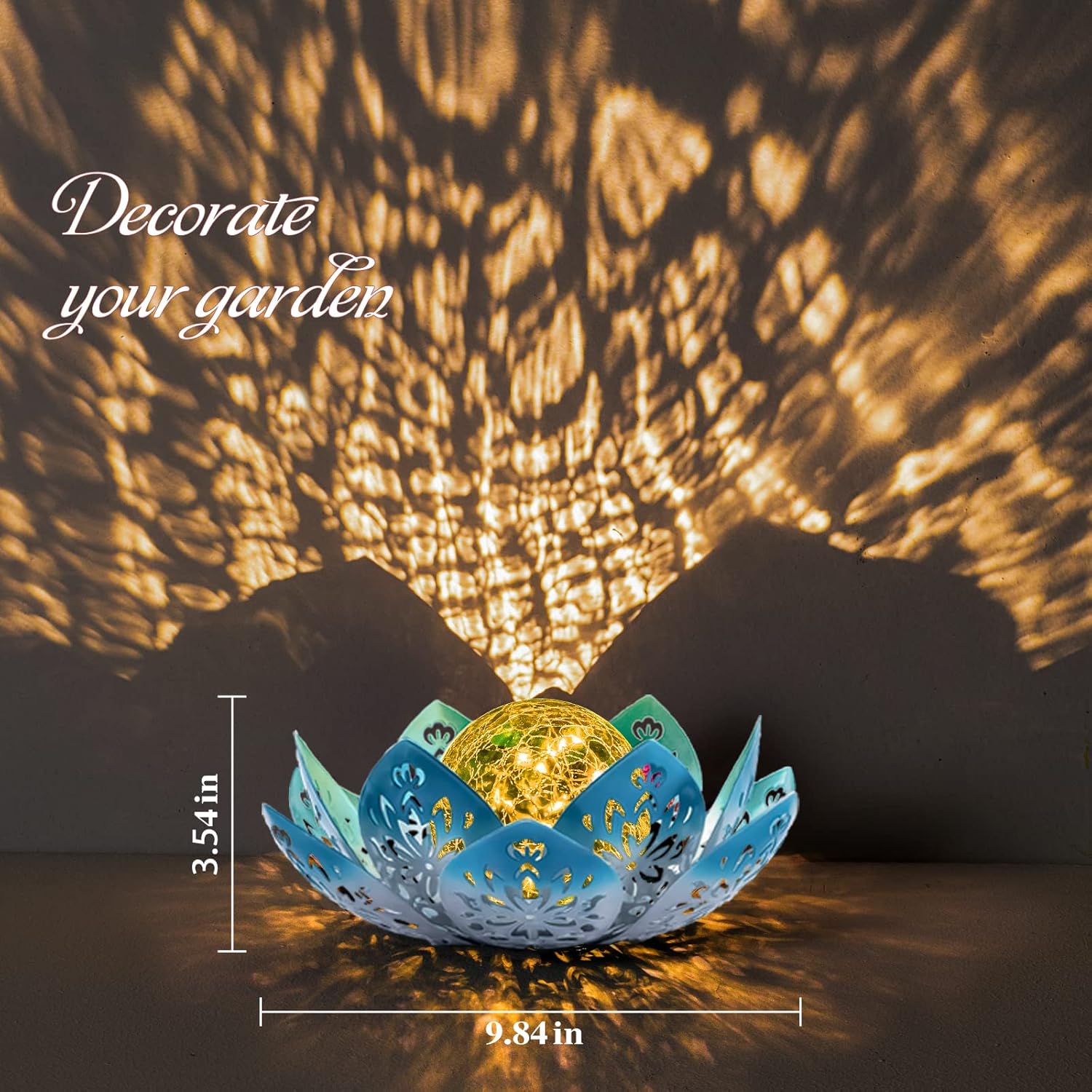 Huaxu Solar Lights Outdoor Decorative - Bright Blue Lotus Flower Table Lamp, Glass Globe 30 LED Waterproof Metal Decorations Gifts for Mom Women Garden Patio Pathway Yard Balcony Outside Decor-VerdiqueGarden