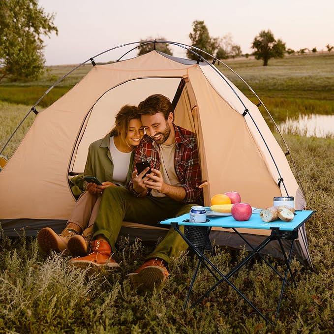 VILLEY Folding Camping Table, Lightweight Portable Beach Table with 2 Cup Holders & Carry Bag for Camping, Beach, Fishing, Travel, and Outdoor Activities (Small)-VerdiqueGarden
