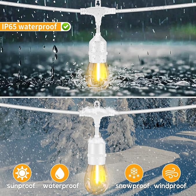 SUFEIMAS 100FT White Outdoor String Lights,IP65 Waterproof 30+2 Plastic LED Bulbs 2700K White Patio String Lights for Outside Porch, Pergola, Backyard, Bistro, Garden,Wedding Lights-VerdiqueGarden