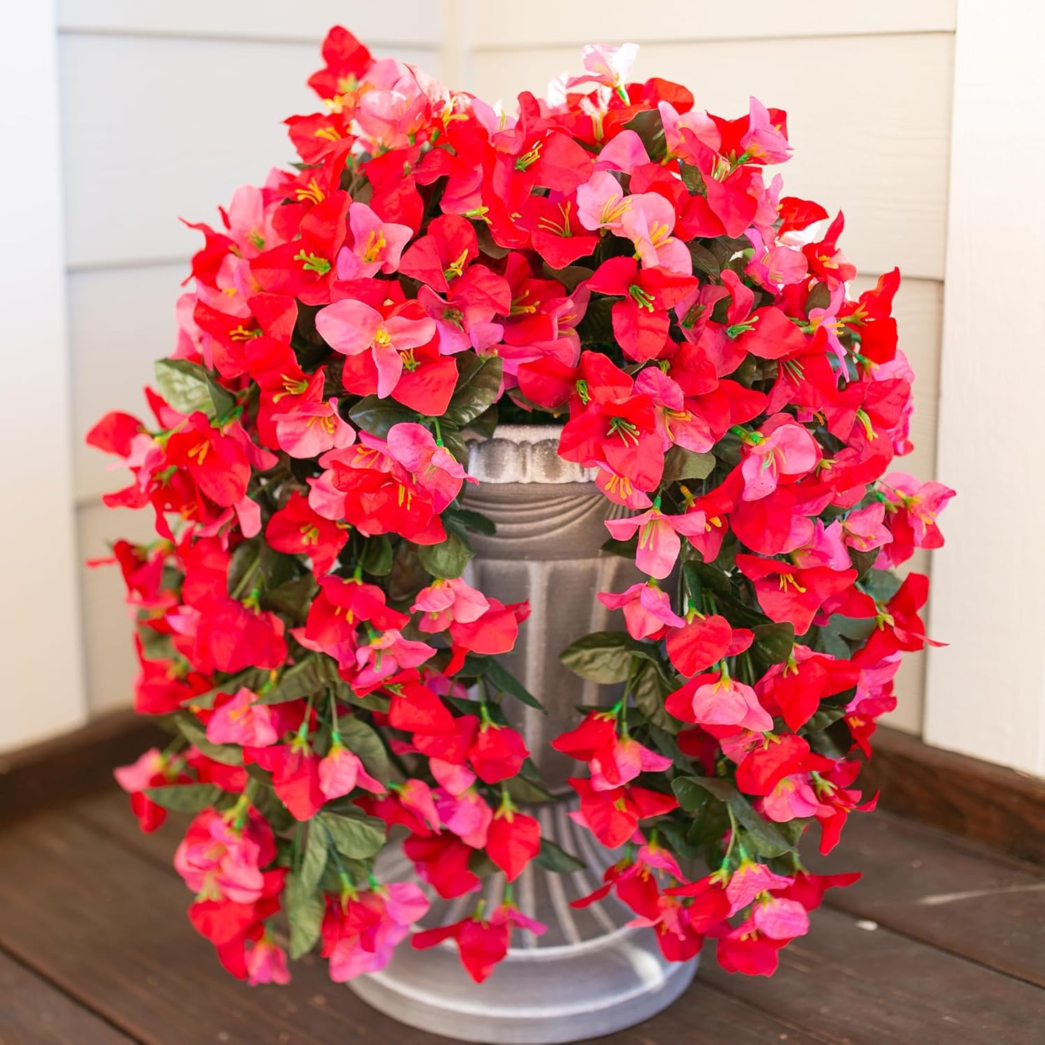 Bougainvillea Artificial Hanging Flowers Plants for Outdoors Decoration, 2pcs Fake Flowers Silk Bougainvillea Vines Realistic UV Resistant Faux Flowers for Outdoor Planters Porch Patio, Mix-VerdiqueGarden