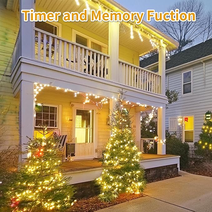 Christmas Light 1000 LEDs 336ft Green Cable Wire Fairy String Tree Twinkle Lights Plug in 12 Modes for, Outdoor, Garden, Wedding, Christmas Party, Home Decoration (Warm White)-VerdiqueGarden