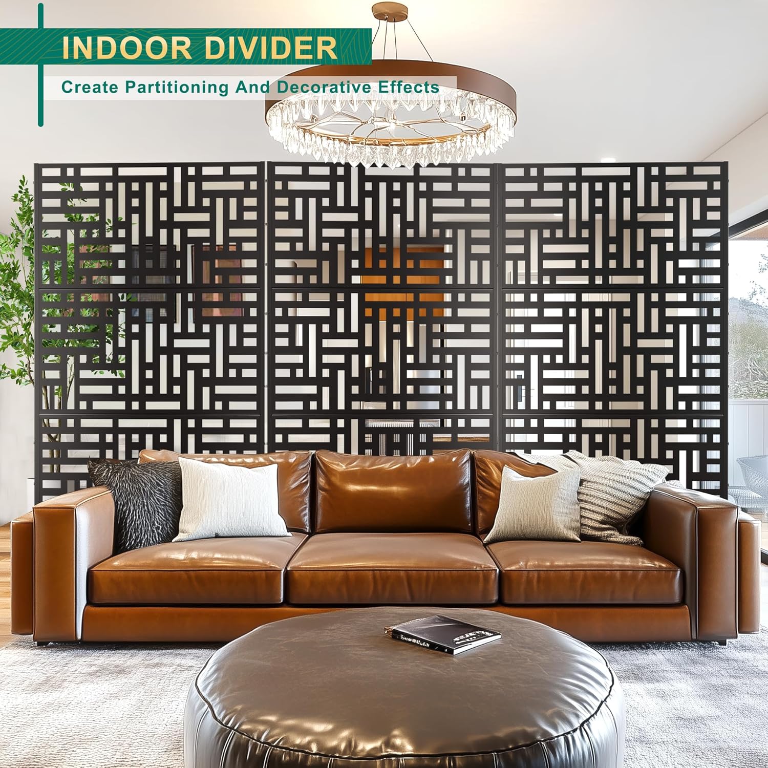 72" H×47" W Metal Privacy Screen Outdoor Privacy Screen Freestanding, Outdoor Privacy Screens and Panels for Patio Lawn Deck(Consists of 3 Panels)-VerdiqueGarden