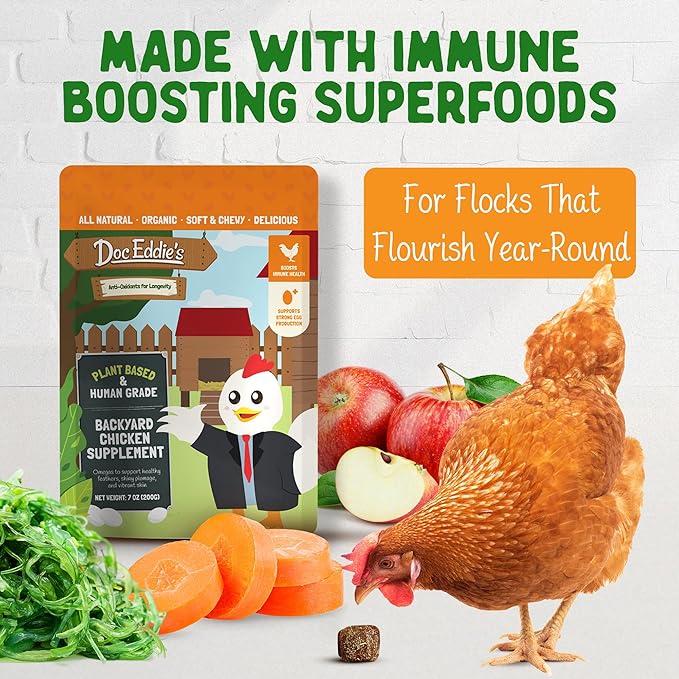 Doc Eddie’s Backyard Chicken Supplement - Plant-Based Treats for Egg Laying Hens - Poultry Feed Enrichment Made with Omega 3 Rich Algae - Essential for Immune Health, Feather Regrowth, Egg Production-VerdiqueGarden