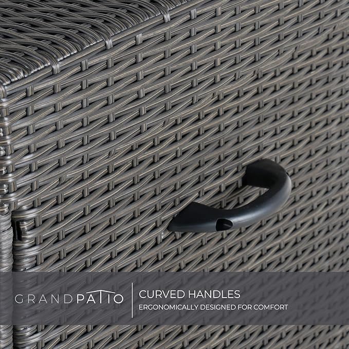 Grand patio 170 Gallon Storage Box, Dark Brown PE Wicker, Minimalist Style, Water Resistant, Flip Top, Smooth Wheels, for Patio Furniture Cushions, Garden Tools, Pool Accessories-VerdiqueGarden