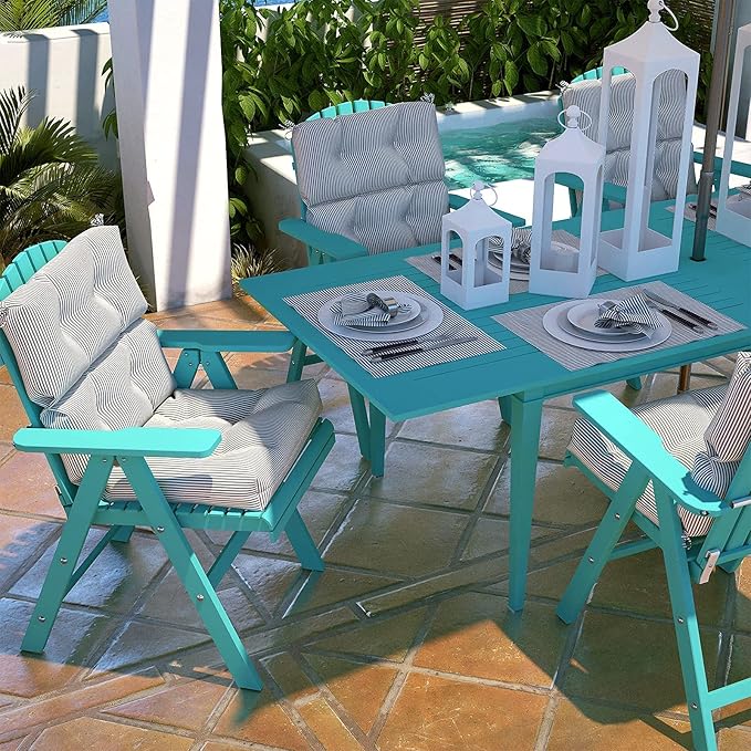 LVTXIII Outdoor 44x22-inch High Back Chair Cushions, Patio Solid Tufted Adirondack Chair Seat Cushions, Seasonal Replacement Rocking Chair Cushion with Ties, Set of 2, Strip Grey-VerdiqueGarden