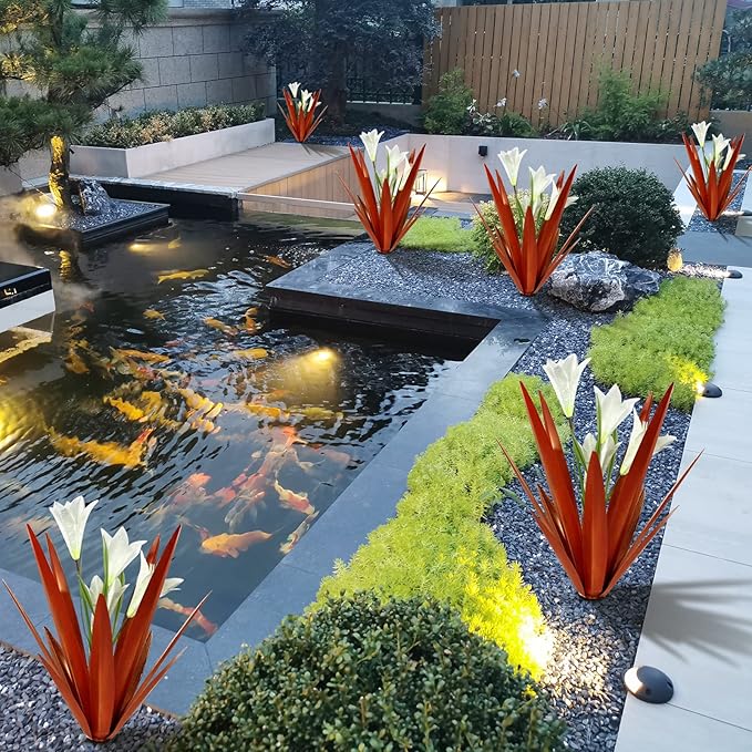 Homight Metal Agave Plant Outdoor Decoration Outdoor Garden Decoration Lily Mexican Yard Art Plant Garden Agave Lily Decorative Garden Gift… (2 Big White Lilies)-VerdiqueGarden