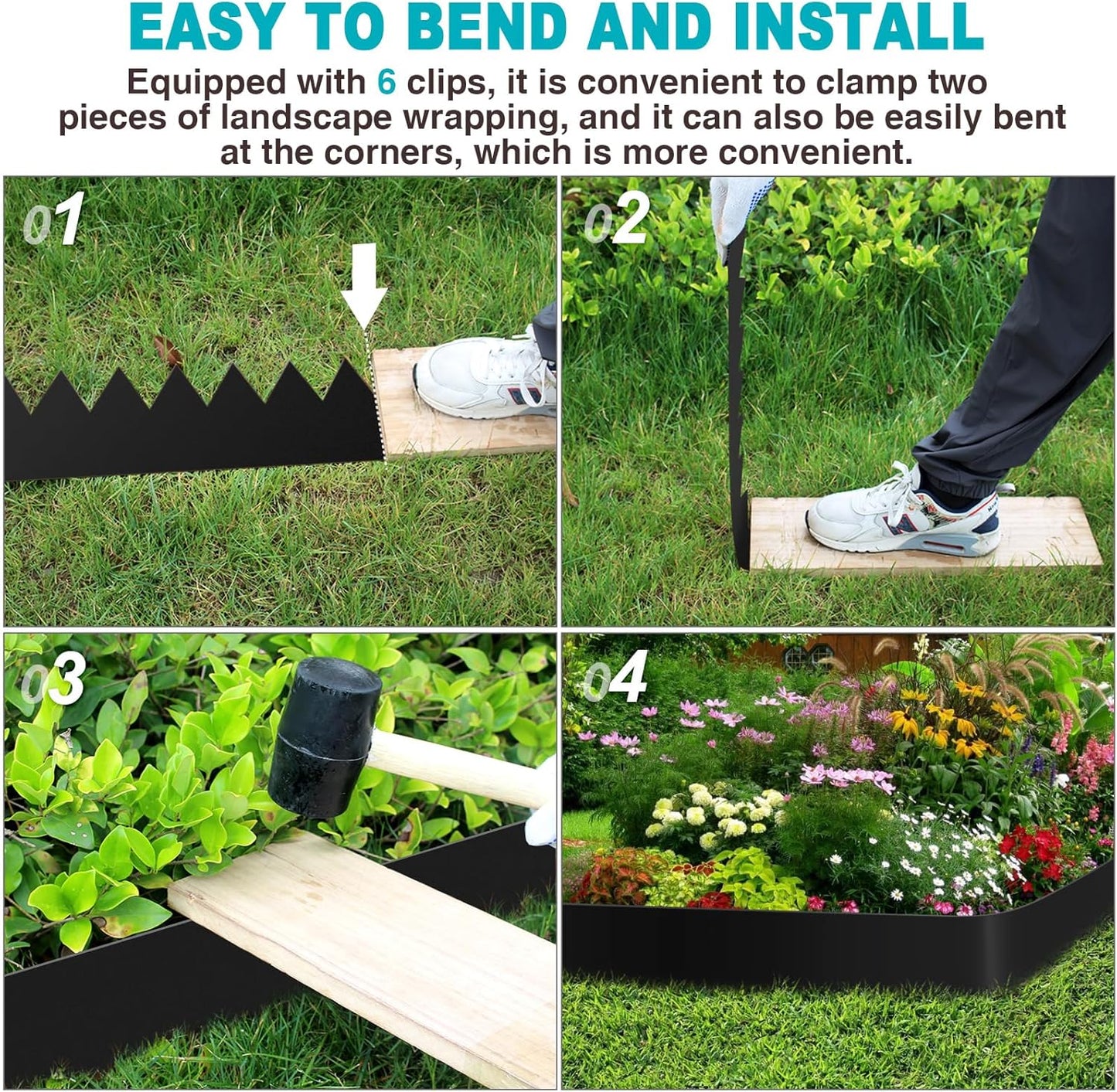 10 Inch Metal Landscape Edging, Heavy Duty Galvanized Steel Garden Edging,6 Pack Steel Landscape Edging with 7 Clips for Lawn, Flower Bed, Yard (Black)-VerdiqueGarden