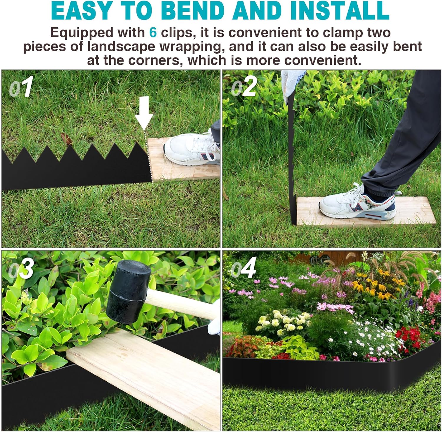 10 Inch Metal Landscape Edging, Heavy Duty Galvanized Steel Garden Edging,6 Pack Steel Landscape Edging with 7 Clips for Lawn, Flower Bed, Yard (Black)-VerdiqueGarden