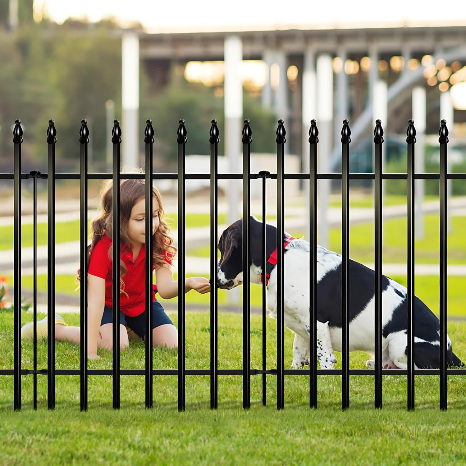 Metal Decorative Garden Fence 36" Wide x 28" High (5 Panels, Total Length 11.6 feet), Metal Border Folding Fence, Landscape Fencing Dog Fence Pet Fence for Flower Bed, Yard, Animal Barrier-VerdiqueGarden