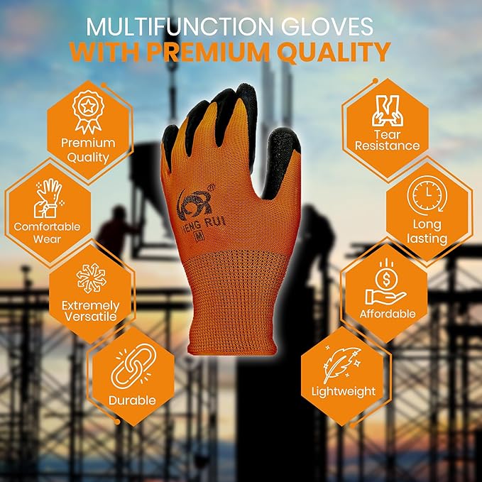 10 OR 20 Pairs Work Gloves–Heavy Duty Rubber Coated Safety Work Gloves–Multipurpose Gloves-VerdiqueGarden