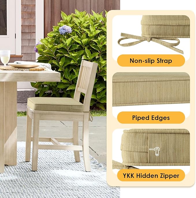 Outdoor Square Corner Seat Cushion, 18.5"x16"x3", Set of 4, Non Slip Seat Cushion Pads with Removable Cover for Patio Furniture, Garden Yard Lawn, Warm Taupe-VerdiqueGarden