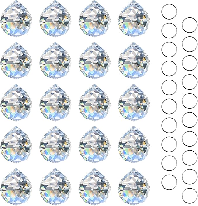 MerryNine 20mm Clear Crystal Ball Prism with 20 Pcs Metal Rings Sun Shine Catcher Rainbow Pendants Maker, Hanging Crystals Prisms for Windows, for Feng Shui, for Gift (0.8"/20mm 20Pack)-VerdiqueGarden
