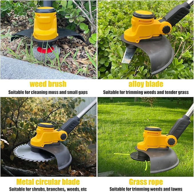 Electric Weed Wacker Cordless for Dewalt 20 V Battery, 4-in-1 Battery-Powered Mower, Lightweight Cordless Weeder for Lawn, Yard and Brush Mowing (Battery Free, Yellow)-VerdiqueGarden
