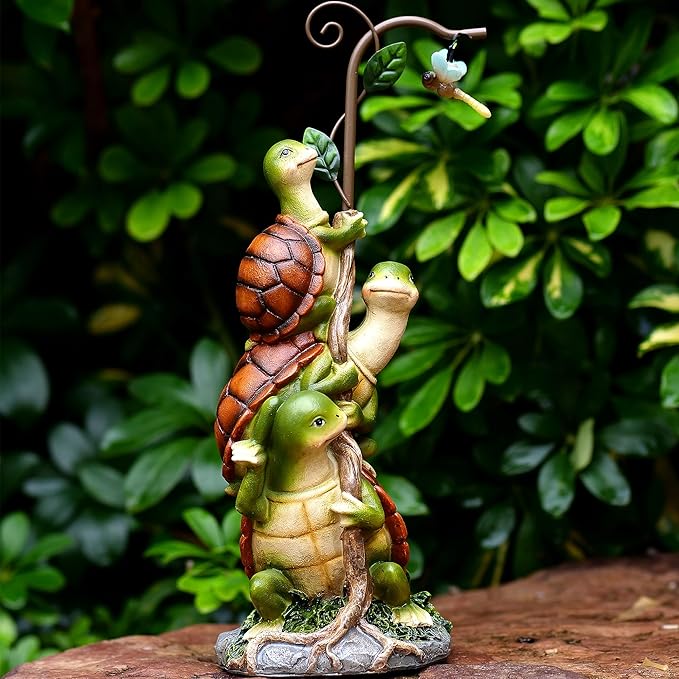 Turtle Figurine Garden Decor, Solar Turtle Outdoor Statue, Funny Turtle Gift Sculpture Decoration for Home Patio Yard Lawn Porch Ornament-VerdiqueGarden