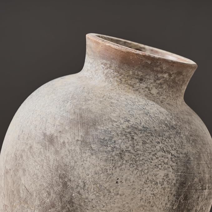 SIDUCAL Ceramic Decorative Flower Vase | 6 Inch Pottery Rustic Farmhouse | Boho | Whitewashed Terracotta Vase for Home Decor, Table, Living Room, Bathroom, Shelf, Mantel Decoration-VerdiqueGarden