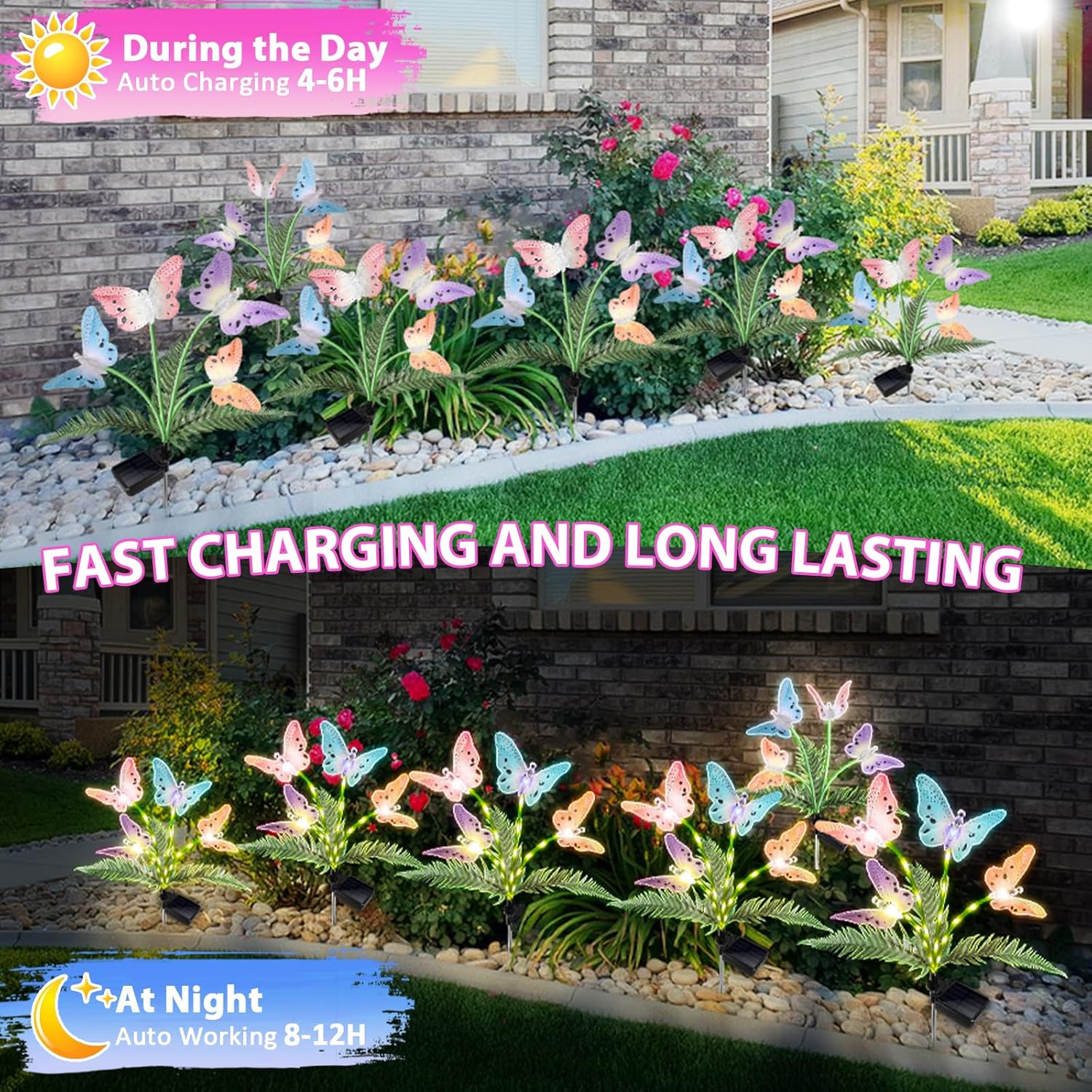 Solar Lights Outdoor Decorations Waterproof Newest Solar Garden Lights with Glowing Stems, 7-Color Changing Butterfly Flower Light for Outside Yard Pathway Garden Decor, Gift for Mother,2Pack-VerdiqueGarden