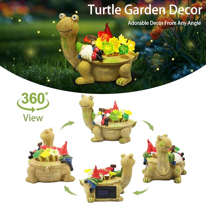 Solar Garden Statues, Turtle Garden Decor Outdoor Solar Lights, Mom Gifts for Mothers Day Grandma Wife Daughter, Cute Tortoise Figurine Yard Decorations Outdoor for Patio, Balcony, Lawn Ornament-VerdiqueGarden