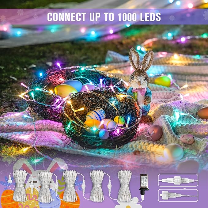 JMEXSUSS 200 LED Easter Lights Outdoor Indoor for Decorations, 66 Ft Connectable Pastel Easter Lights String Clear Wire Plug in for Bedroom Tree Room Party Spring Decor-VerdiqueGarden