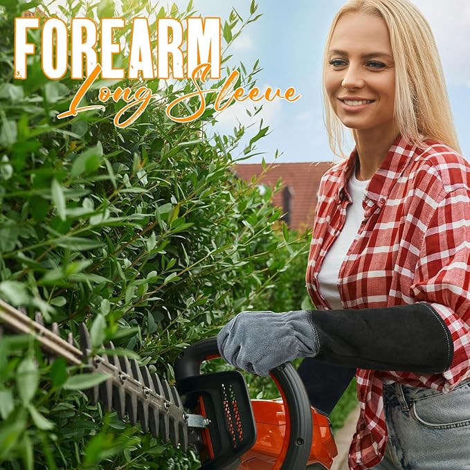 HANDLANDY Long Gardening Gloves for Men & Women, Cowhide Leather Rose Pruning Gloves, Breathable Thorn Proof Gauntlet Glove (Dark Grey-Black, L)-VerdiqueGarden