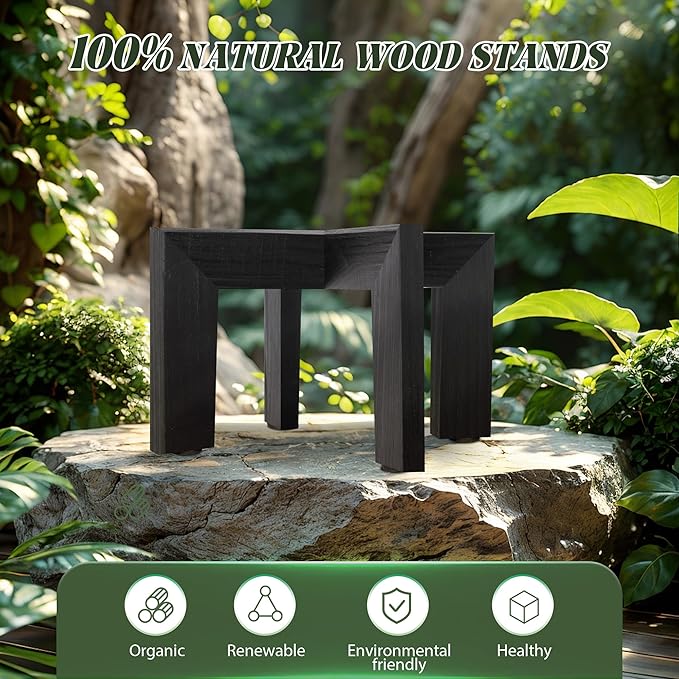 HPC DECOR 2 Pack Wood Plant Stand-Mid Century Modern Planter Stands-Wooden Flower Pot Stands Riser,Low Short Plant Stands Indoor-Modern Minimalist Wooden Stool for Plant Pot Holder, Fit 5-15 Inch Pot.-VerdiqueGarden
