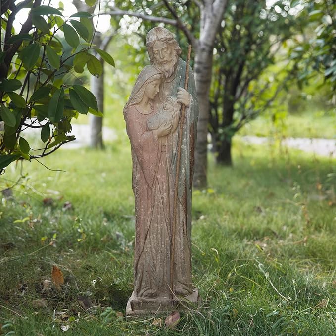 Holy Family Garden Statue Large Catholic Outdoor Sculpture H31.5” Big Sacred St Joseph Tall Virgin Mary Religious Saint Mother of God Outside Yard Lawn Patio Painted Resin-VerdiqueGarden