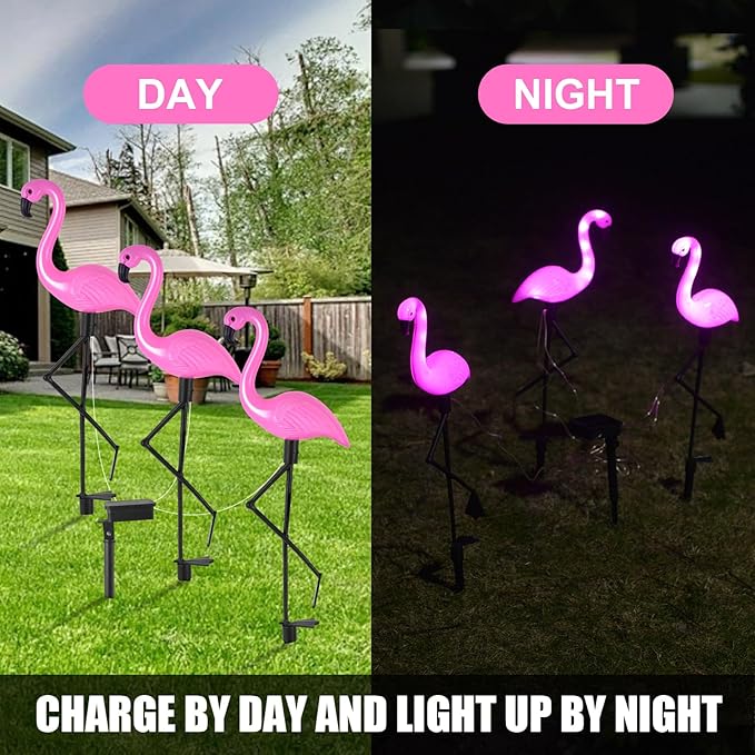 Flamingo Solar Lights,Outdoor Pink Flamingo Stake Light,Solar Powered Garden Lights,Yard Art Decor,Outdoor Garden Decorations,Outside Stick Lights,Outdoor Lights Waterproof (3pcs)-VerdiqueGarden