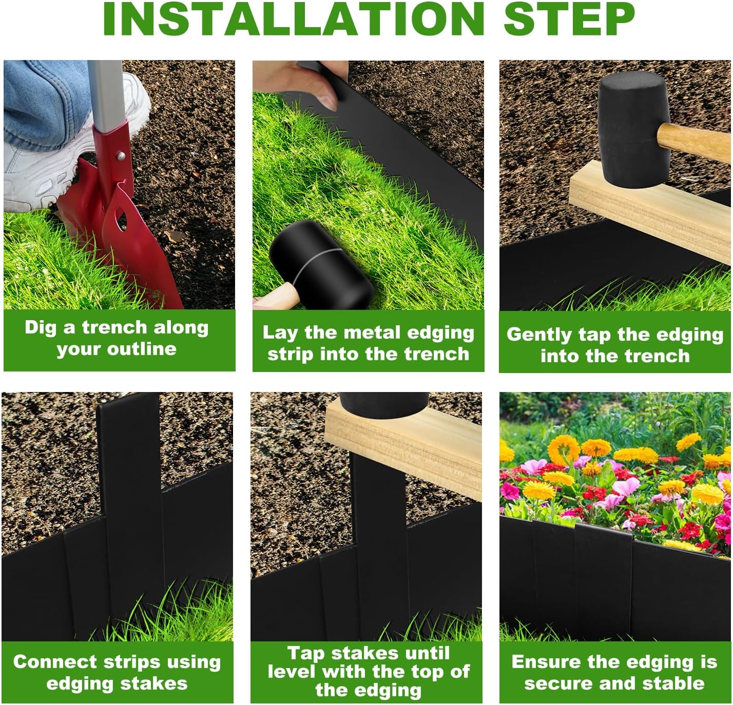 Hugeleaf Metal Landscape Edging, 40” L x 6.5” H Metal Edging for Landscaping with 7Pcs Stakes, Metal Garden Edging Pack of 6 (20 Feet Total Length)-VerdiqueGarden